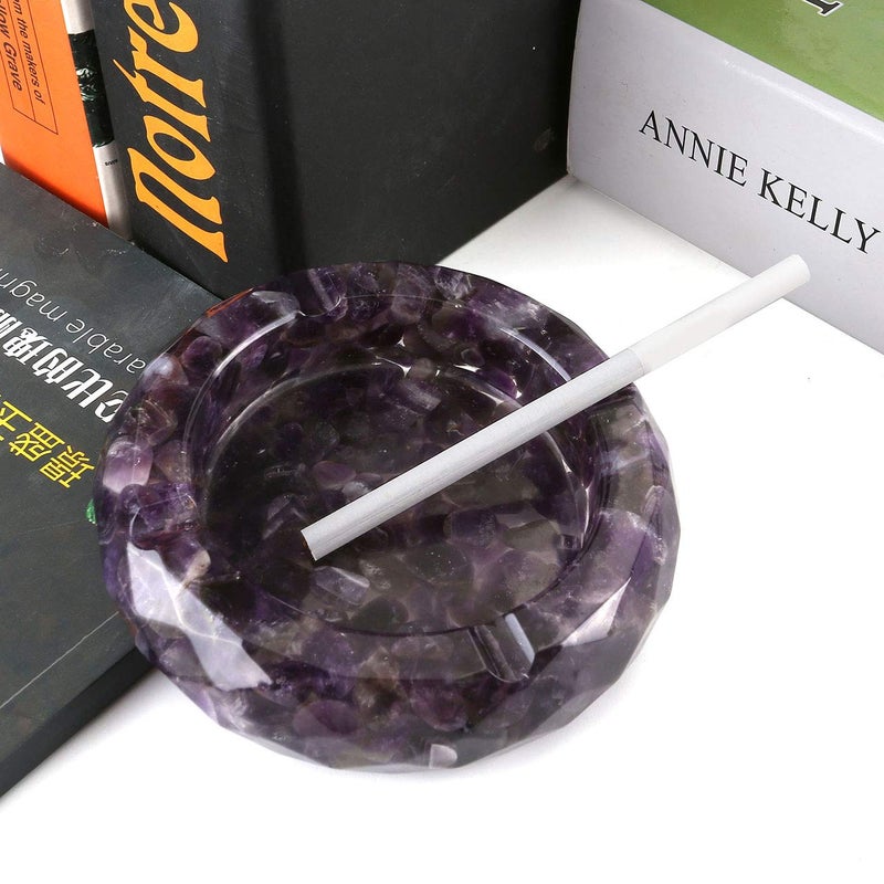 Yoption Amethyst Crystal Ashtray, Resin with Tumbled Chip Stones Ashtray for Living Room, Home, Office Decoration, Gift - Image 4